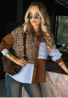 Košeľa s leopardím vzorom a pruhmi Perfect Connection čokoládovo-modrá