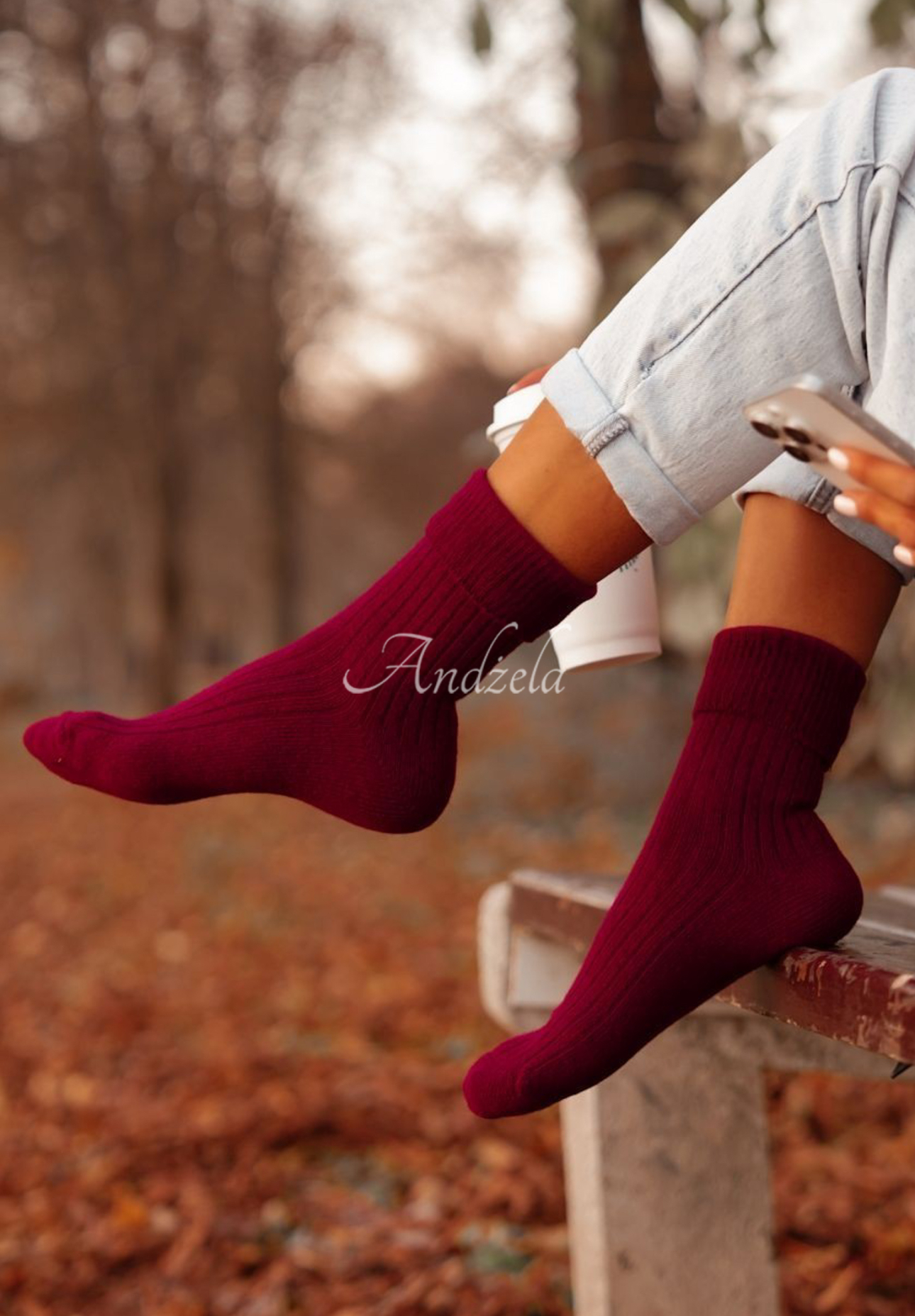 Dlhé vlnené ponožky alpaka Blanket Season bordové