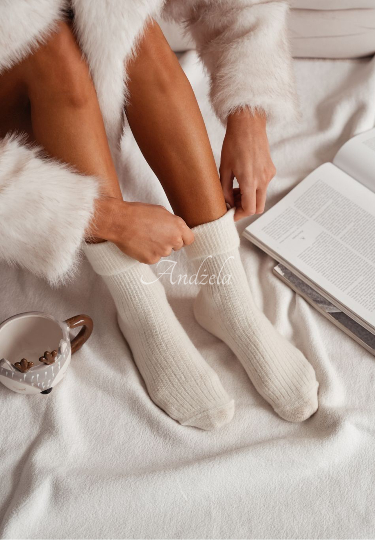Dlhé vlnené ponožky alpaka Blanket Season ecru