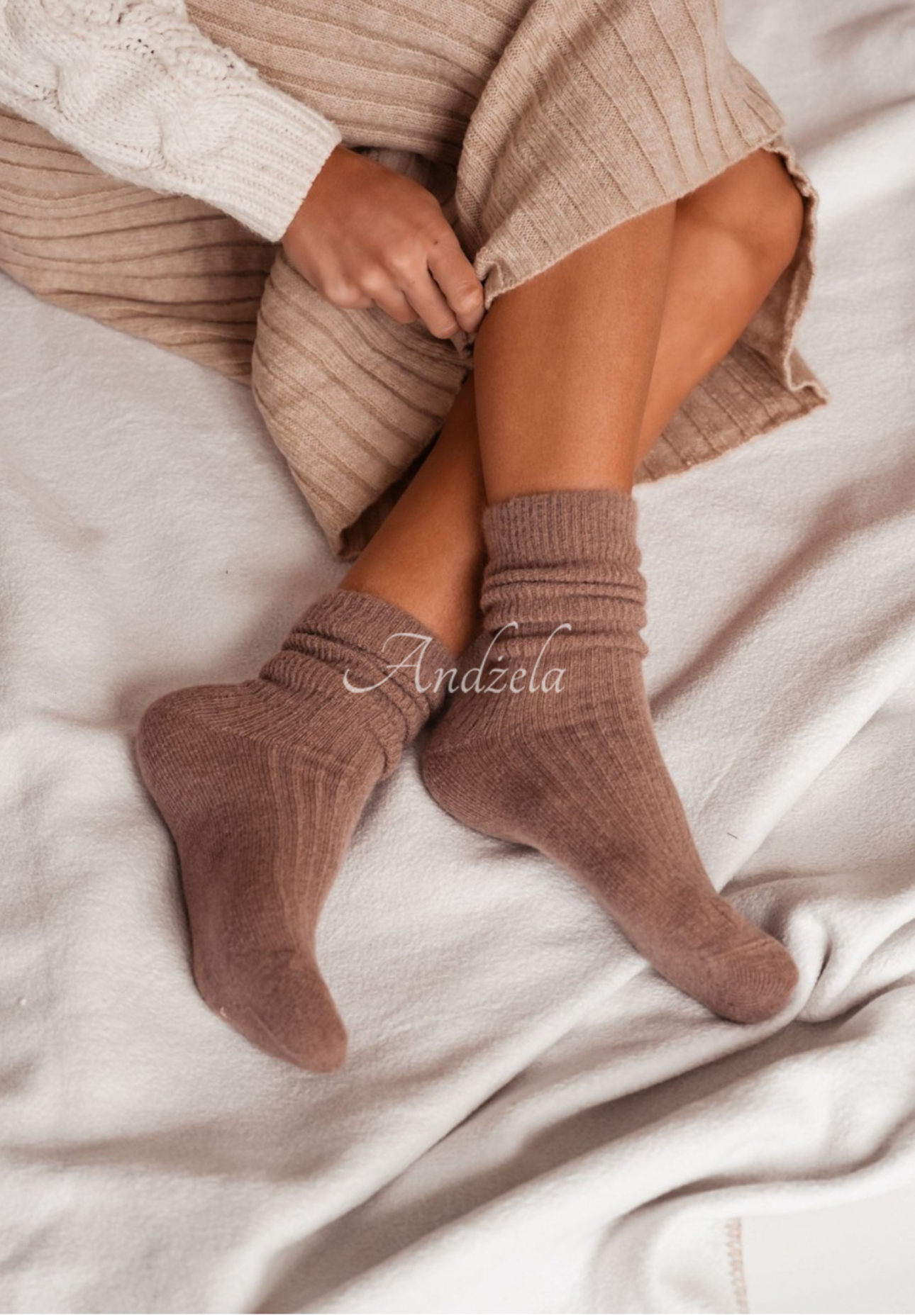 Dlhé vlnené ponožky alpaka Blanket Season čokoládové