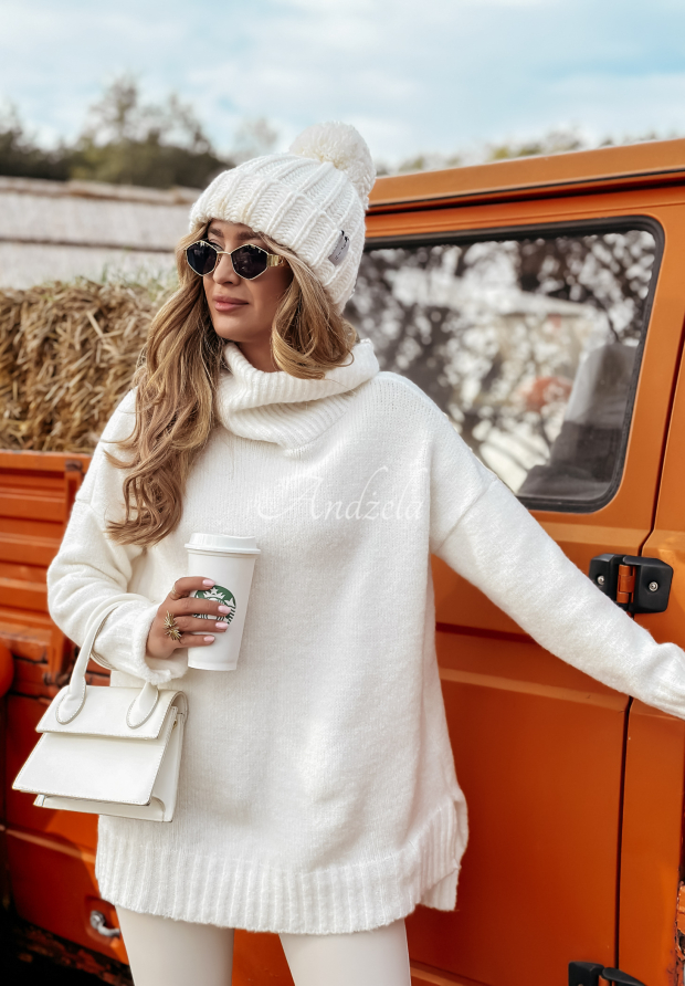 Sveter oversize s rol&aacute;kom Benin ecru