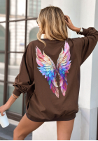 Mikina z nadrukiem Colorful Wings čokoládová