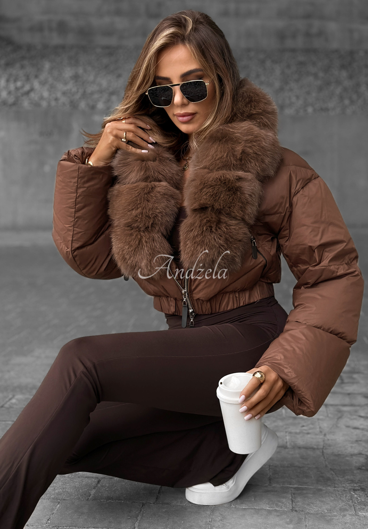 Prešívaná bunda s kožušinou Fancy Freeze čokoládová