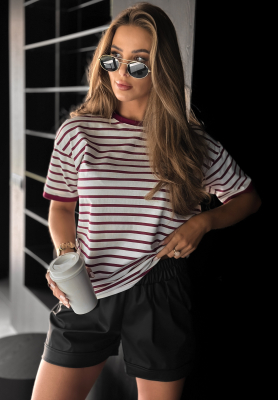 Tričko s pruhmi Long Story bielo-bordová