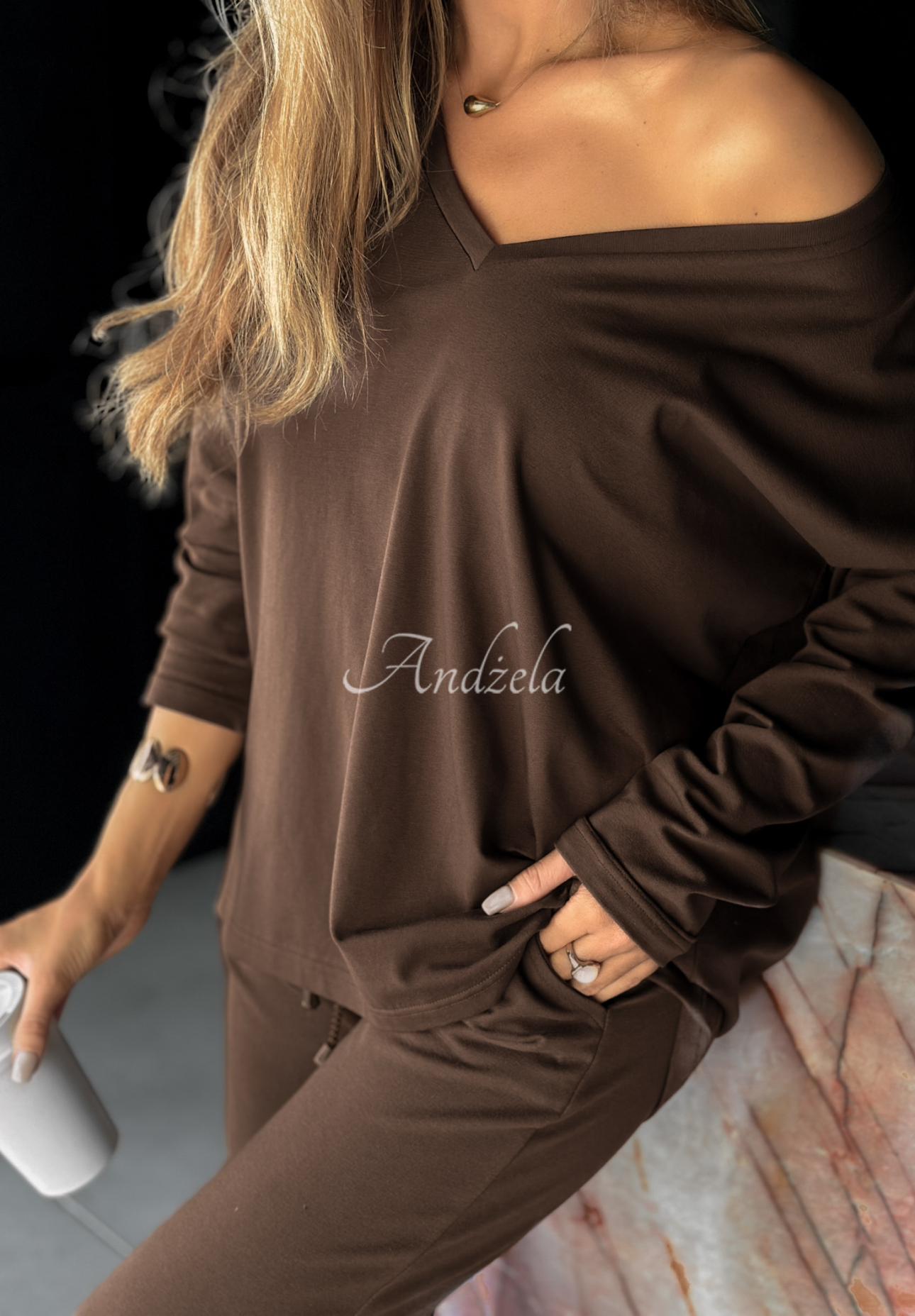 Oversize blúzka s dlhým rukávom Cascade čokoládová