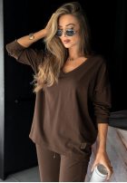 Blúzka oversize z dekoltem w serek Cascade čokoládová