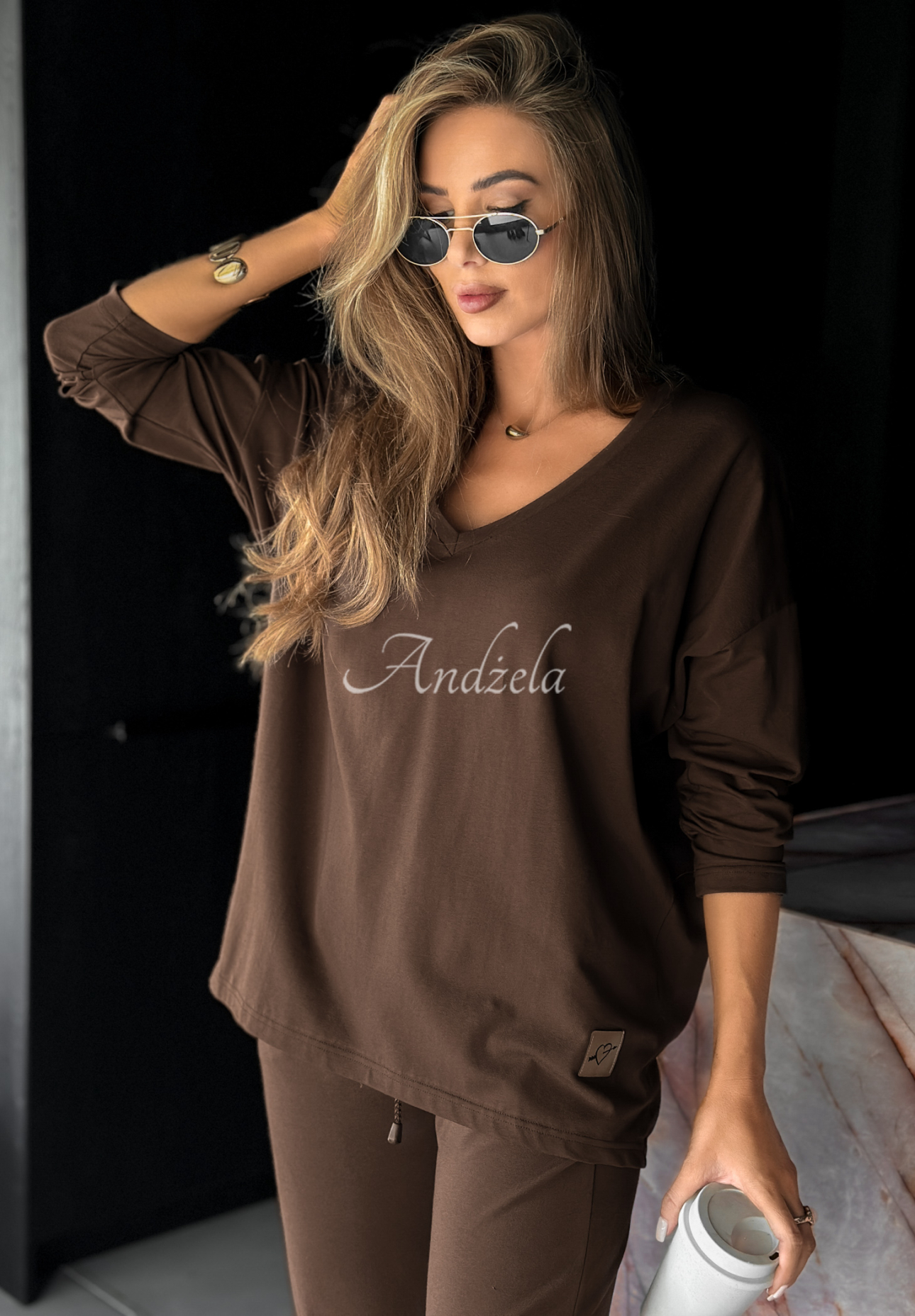 Oversize blúzka s dlhým rukávom Cascade čokoládová