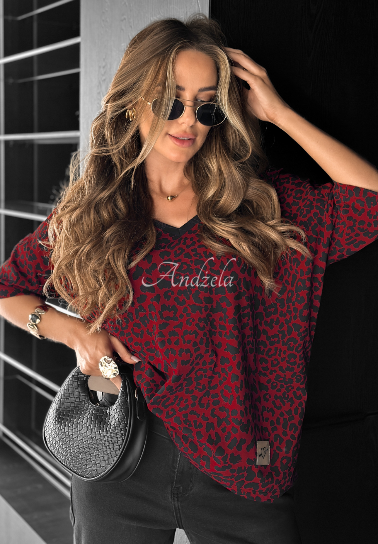Tričko oversize s leopardím vzorom Cascade bordová