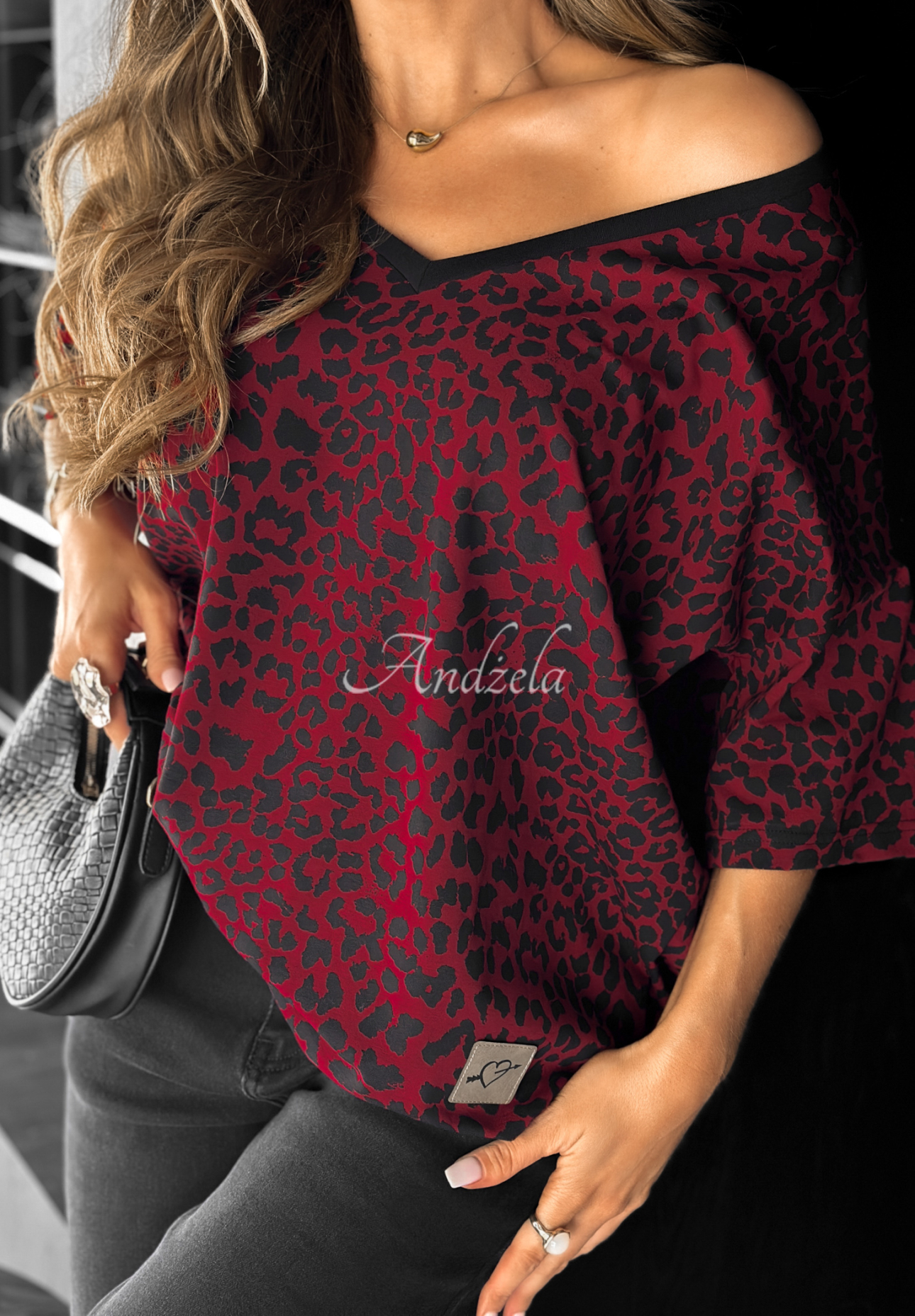 Tričko oversize s leopardím vzorom Cascade bordová