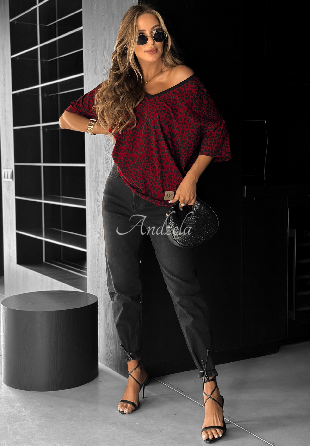 Tričko oversize s leopardím vzorom Cascade bordová