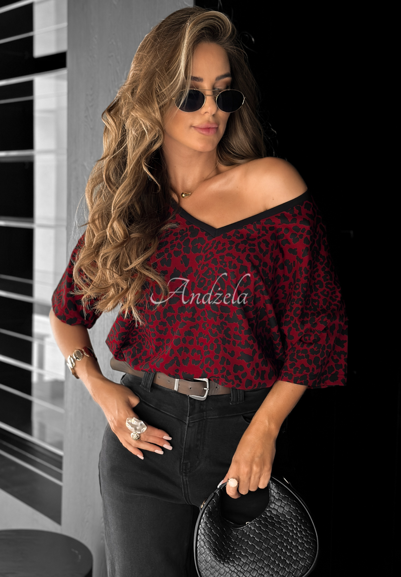 Tričko oversize s leopardím vzorom Cascade bordová