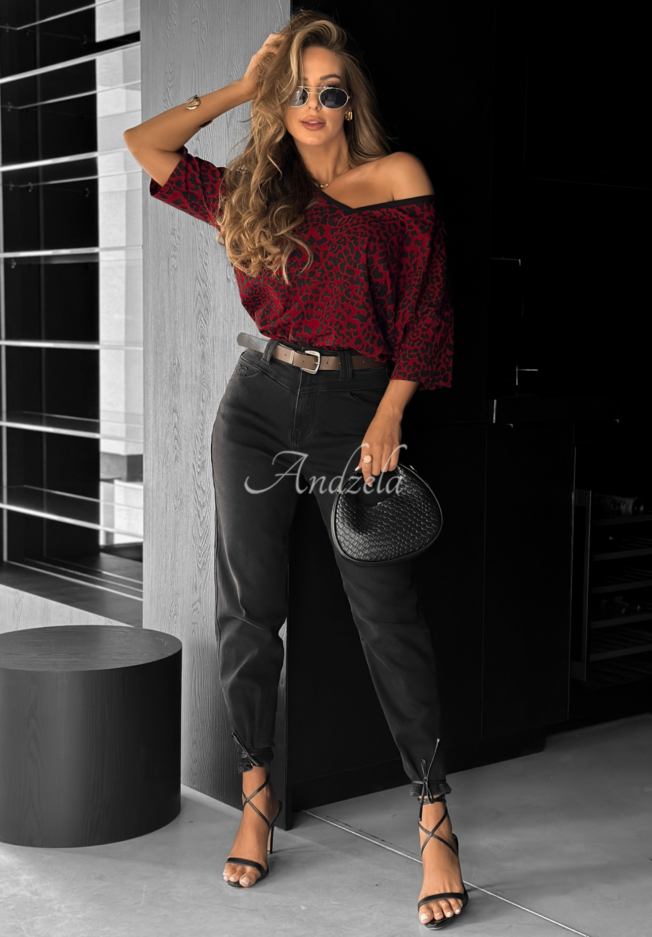Tričko oversize s leopardím vzorom Cascade bordová