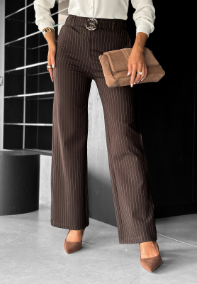 Elegantné nohavice wide leg s pruhmi One More Time čokoládové