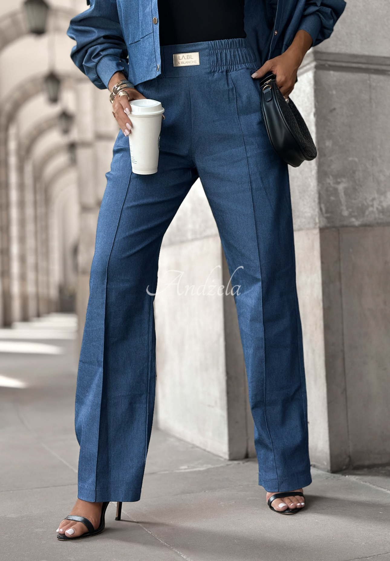 Džínsy wide leg Real Success tmavomodré