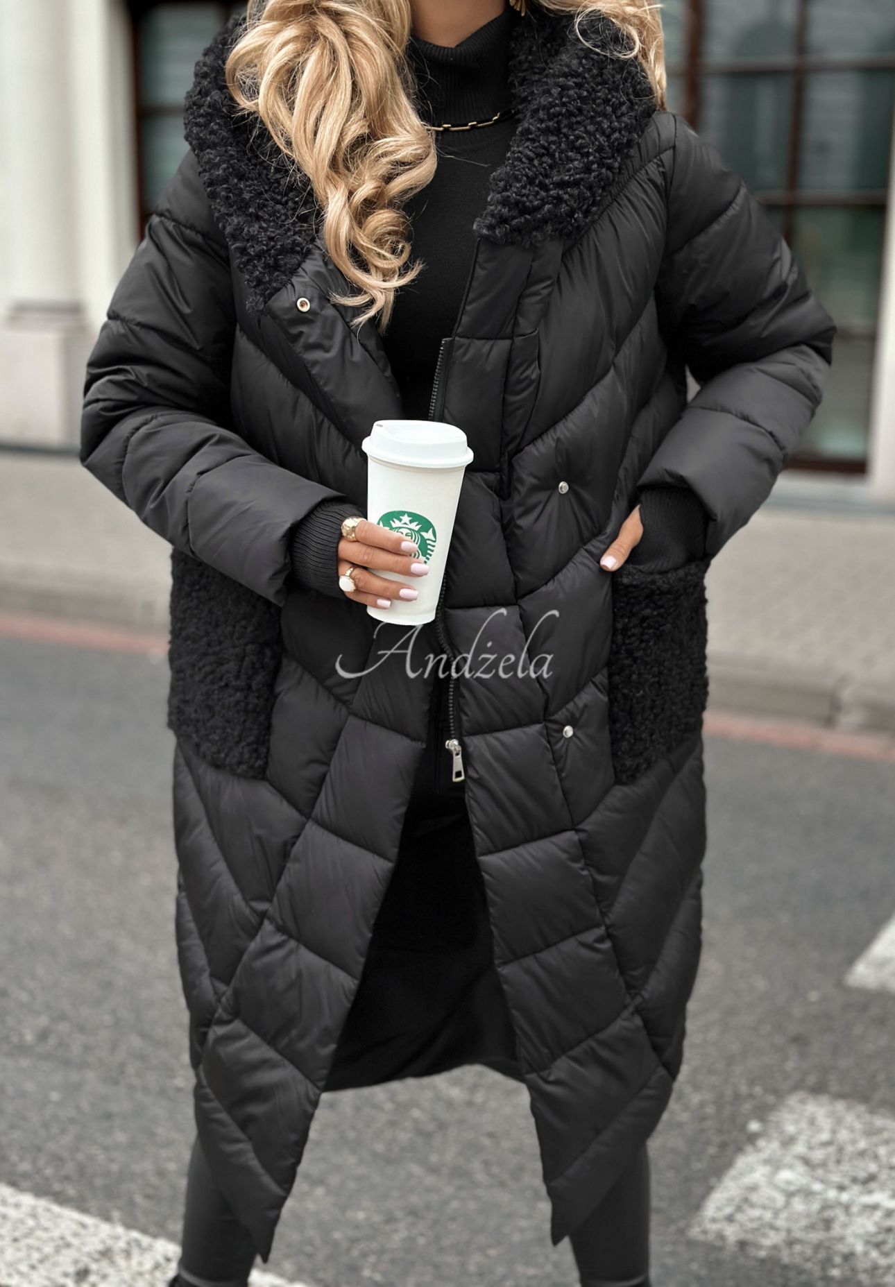 Dlhá prešívaná bunda s kožušinou Long Cold Winter čierna