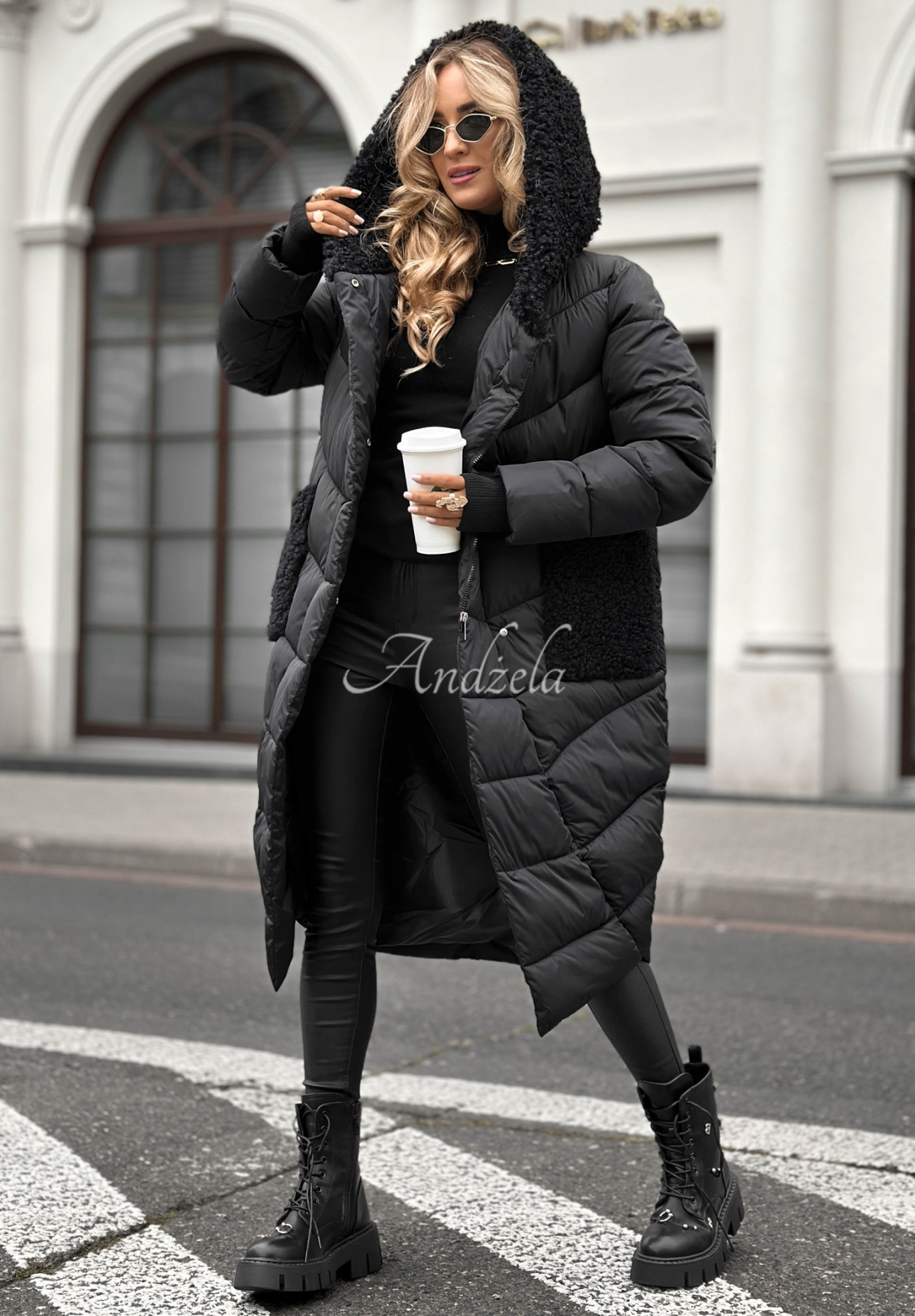Dlhá prešívaná bunda s kožušinou Long Cold Winter čierna