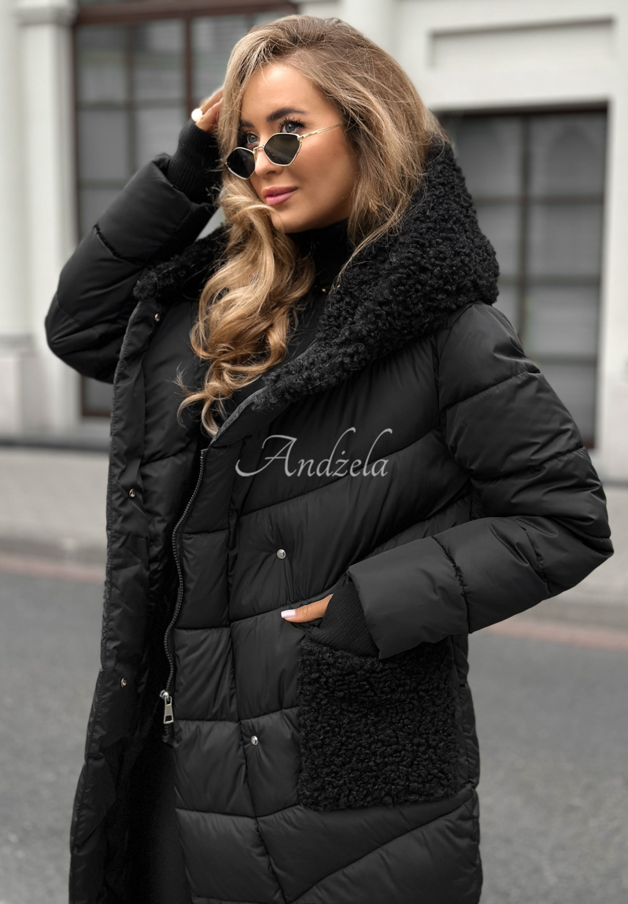 Dlhá prešívaná bunda s kožušinou Long Cold Winter čierna