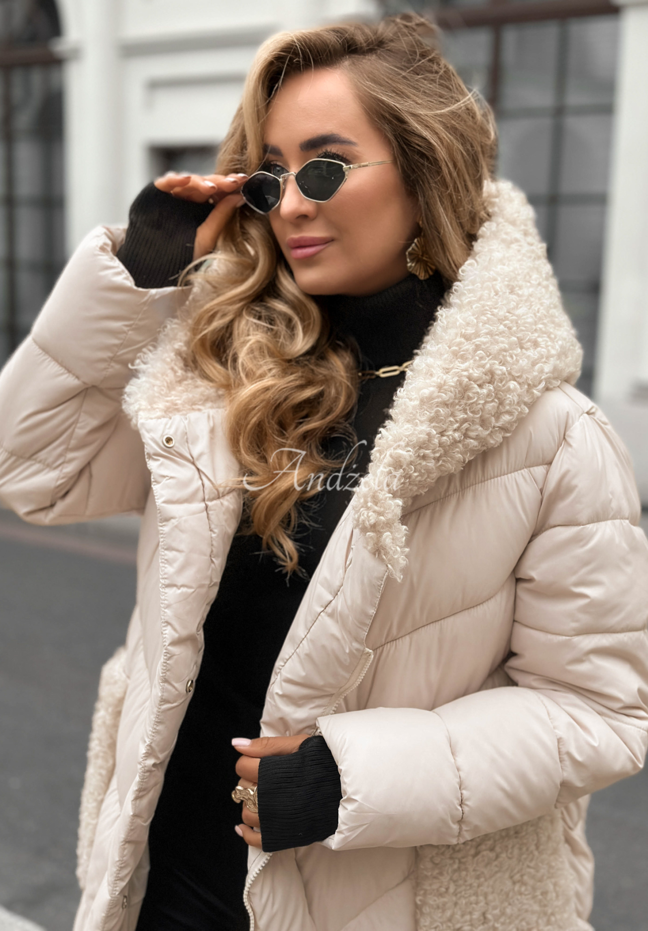 Dlhá prešívaná bunda s kožušinou Long Cold Winter béžová