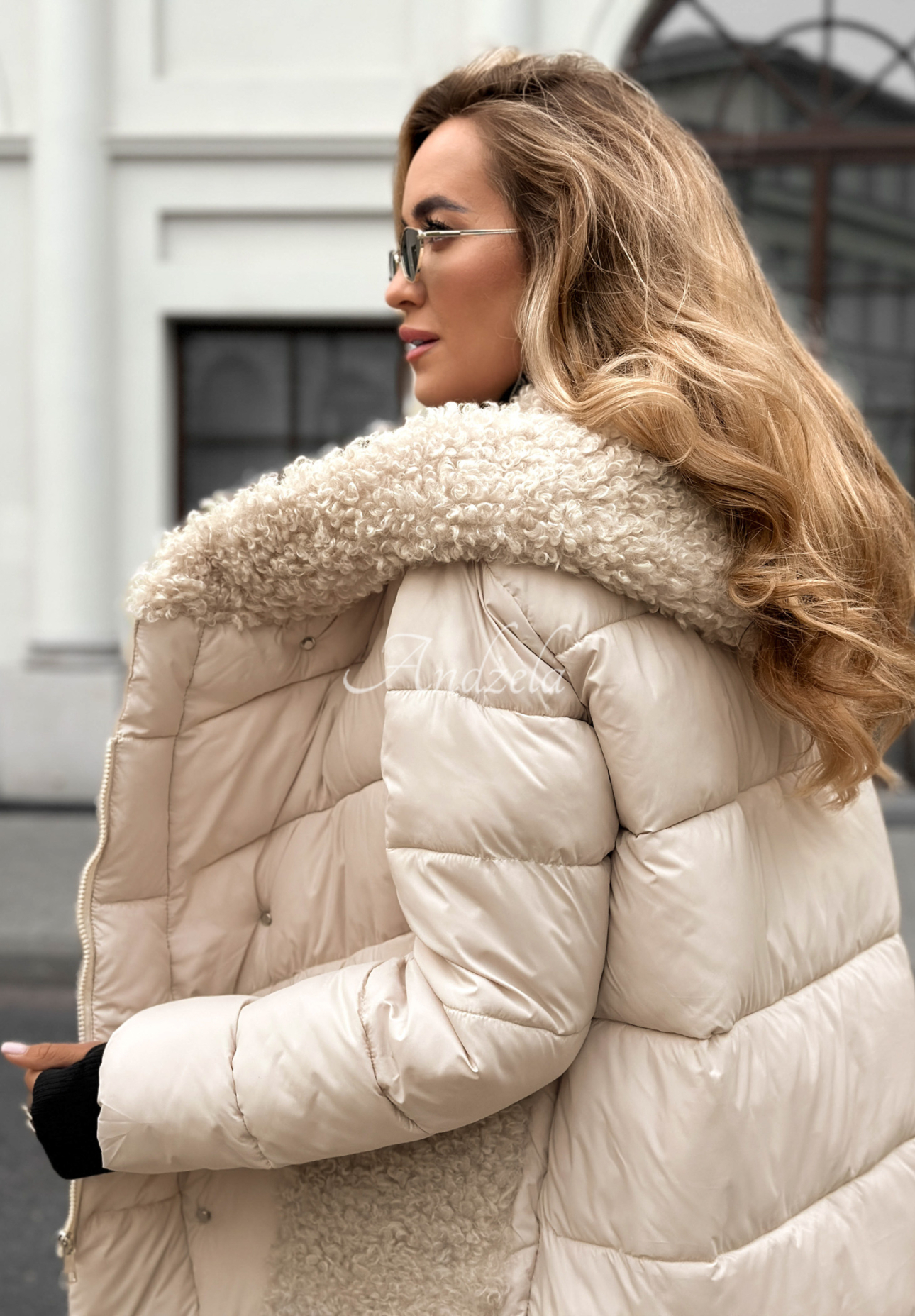 Dlhá prešívaná bunda s kožušinou Long Cold Winter béžová