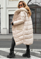 Długa Prešívaná Bunda z kożuszkiem Long, Cold Winter béžová