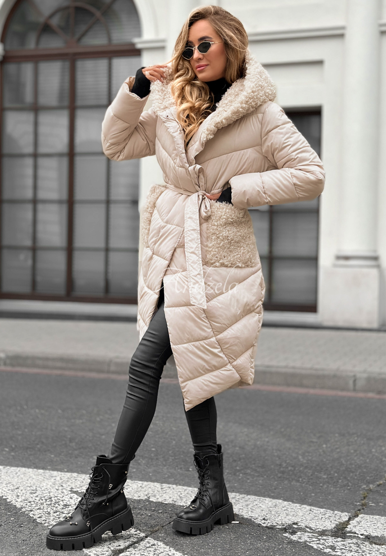 Dlhá prešívaná bunda s kožušinou Long Cold Winter béžová