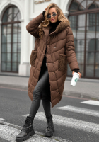 Długa Prešívaná Bunda z kożuszkiem Long, Cold Winter čokoládová