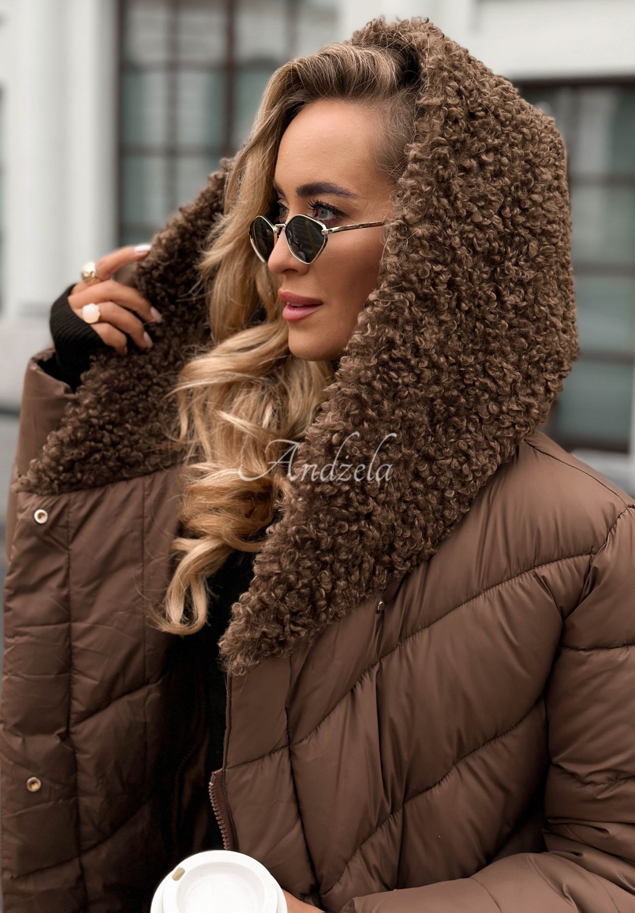 Dlhá prešívaná bunda s kožušinou Long Cold Winter čokoládová
