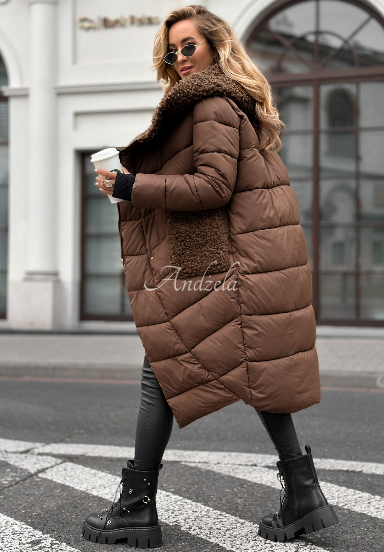 Dlhá prešívaná bunda s kožušinou Long Cold Winter čokoládová