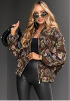 Żakardowa Bunda bomberka so vzormi Dreamy Roses čokoládová