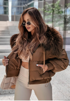 Krátka Prešívaná Bunda z futerkiem Mr. Freeze hnedá