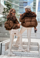 Krátka Prešívaná Bunda z futerkiem Mr. Freeze hnedá