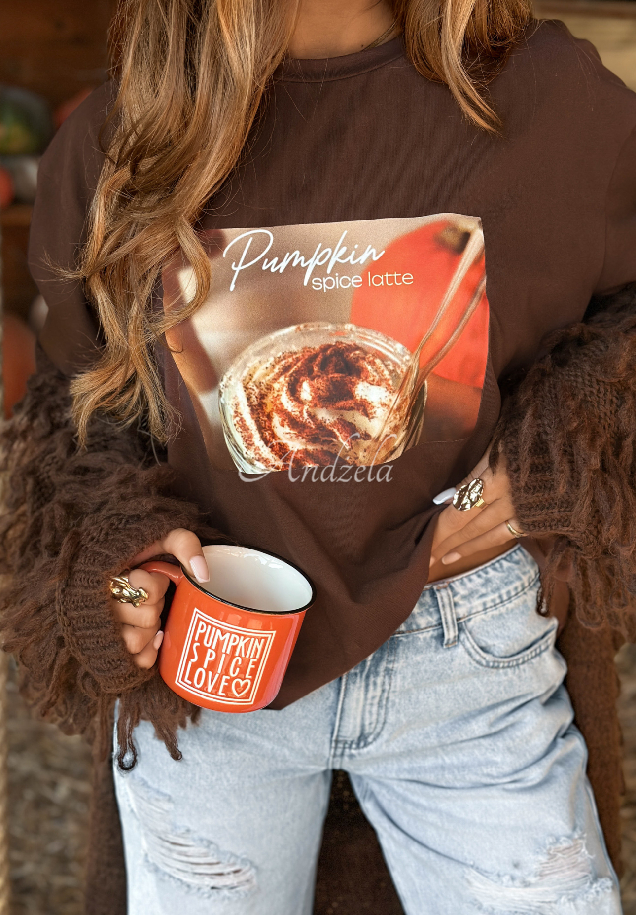 Tričko s potlačou Pumpkin Spice Latte čokoládový