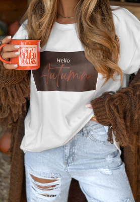Tričko s potlačou Hello Autumn Biela