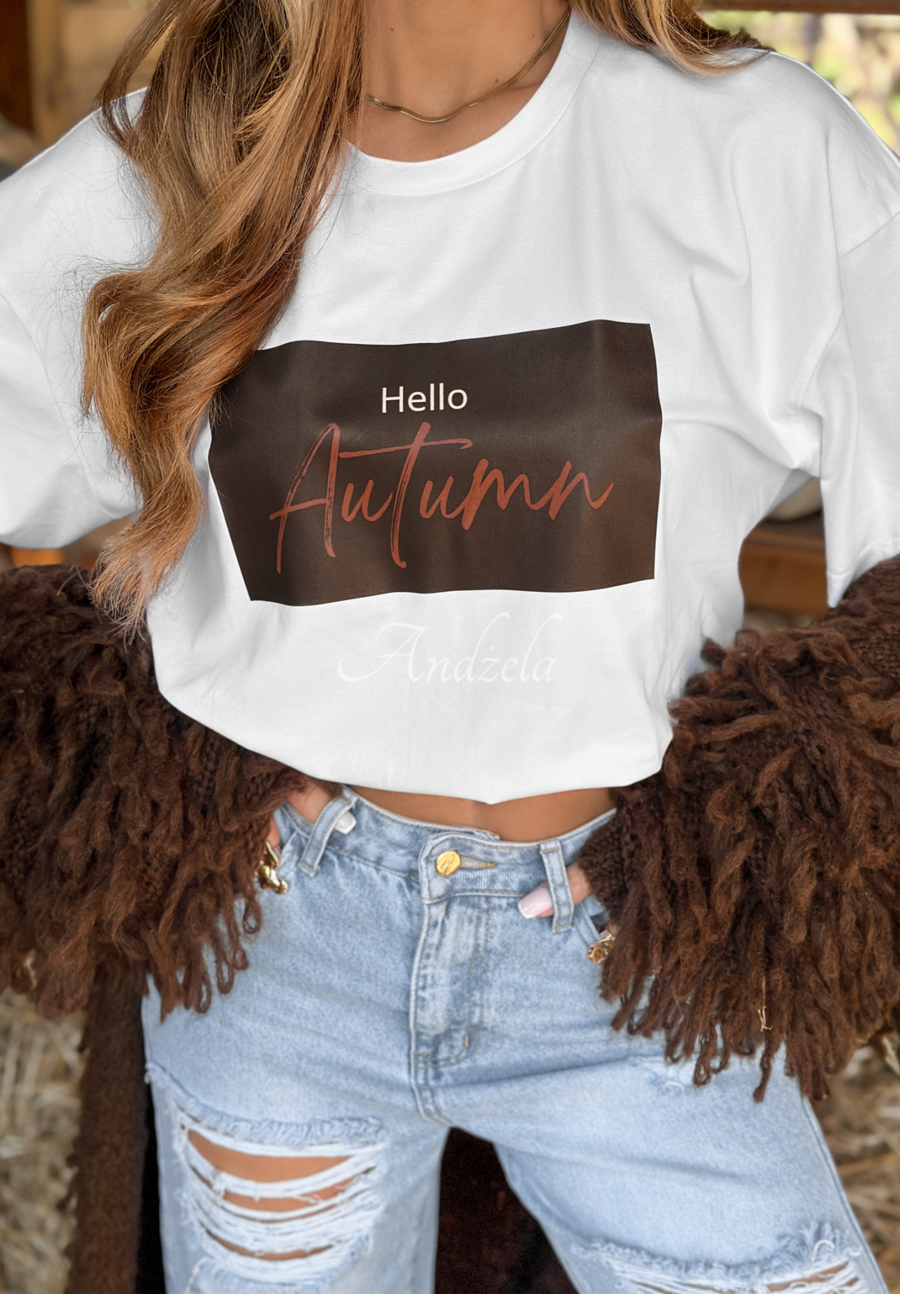 Tričko s potlačou Hello Autumn Biela