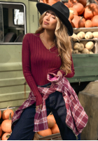 Prążkowana Blúzka longsleeve Wrong Time bordová