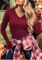 Prążkowana Blúzka longsleeve Wrong Time bordová