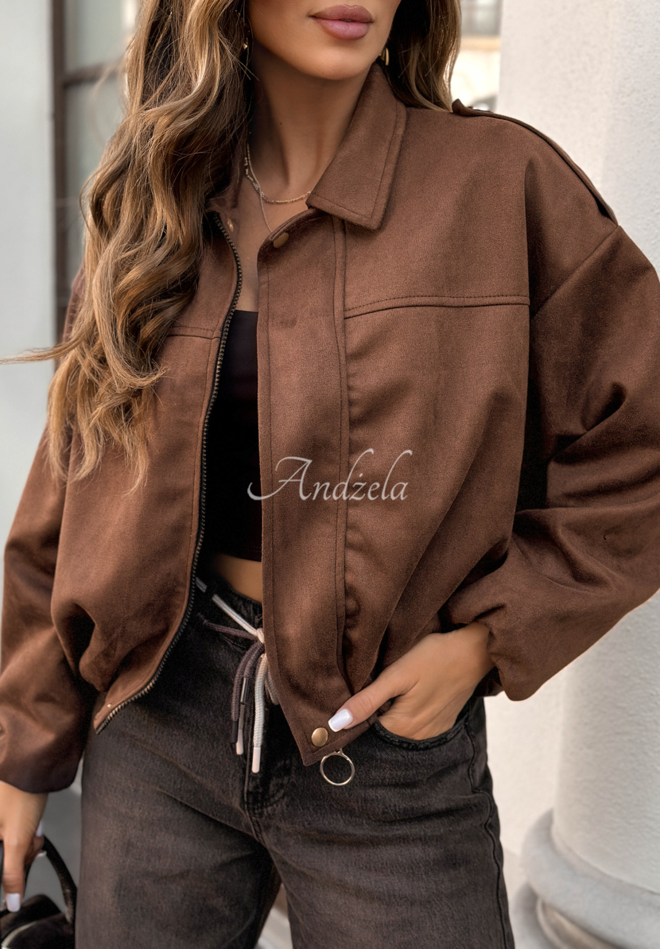 Semišová bomber bunda Give Me Truth čokoládová