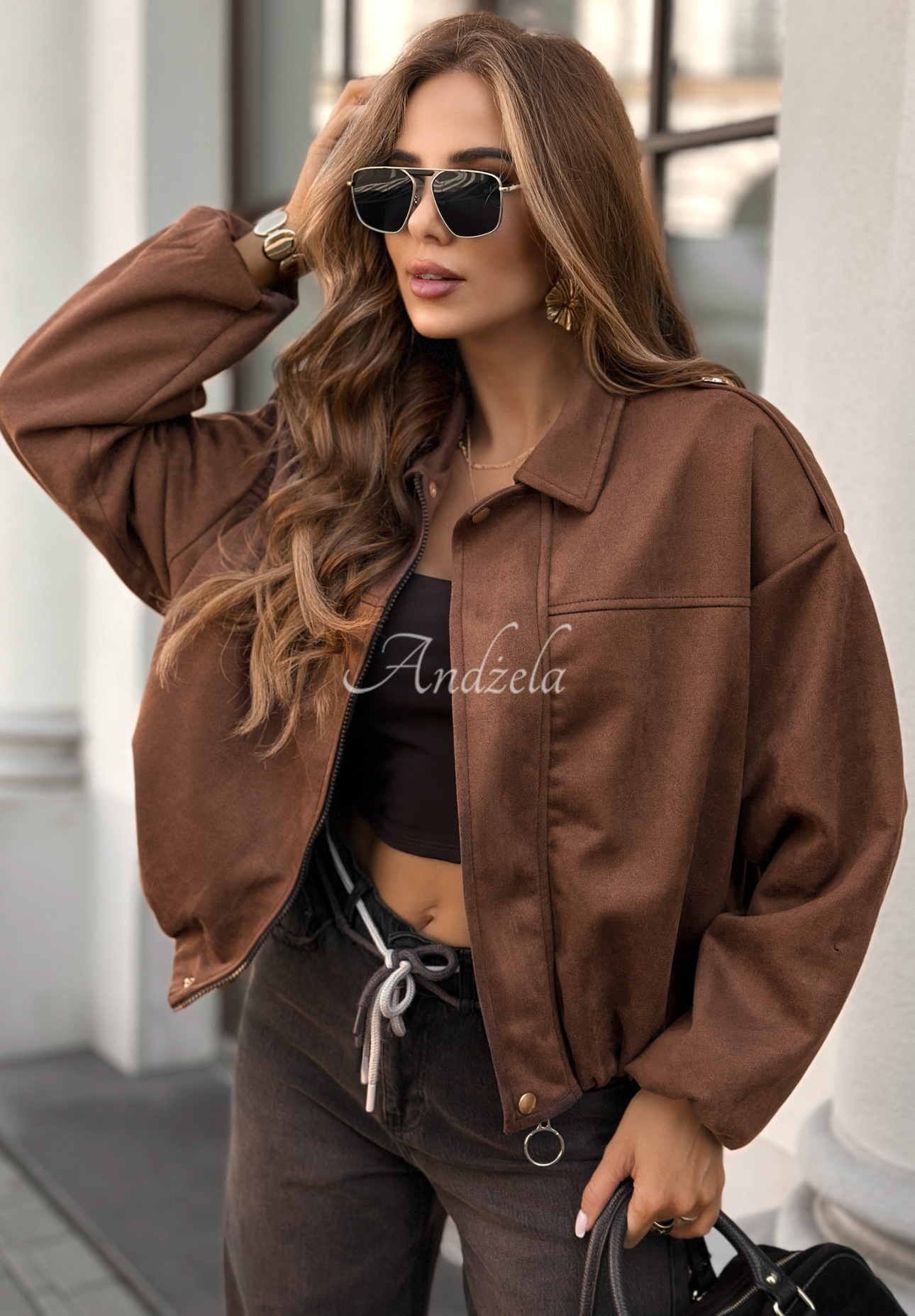 Semišová bomber bunda Give Me Truth čokoládová