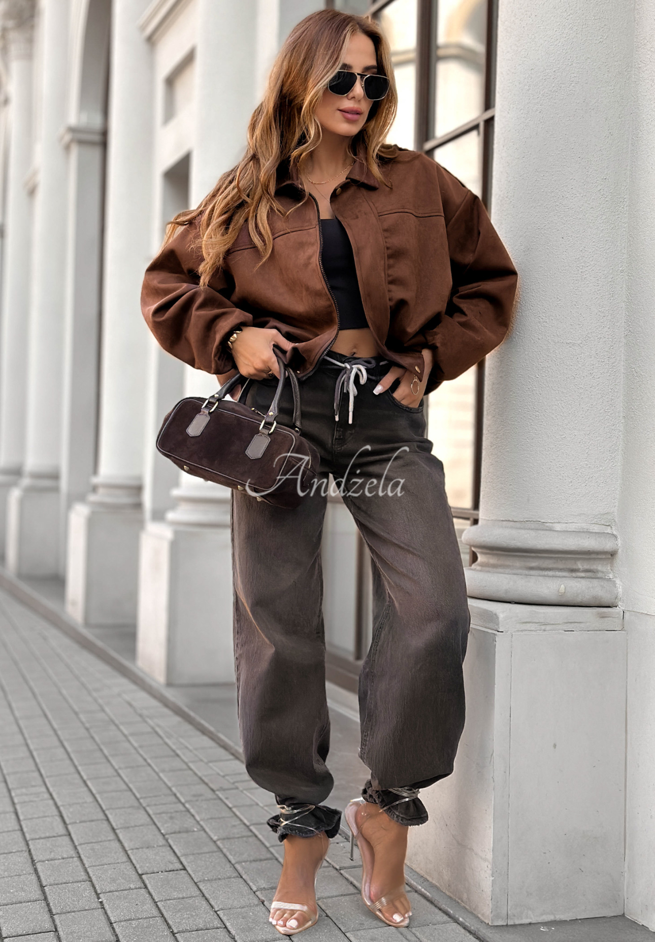 Semišová bomber bunda Give Me Truth čokoládová