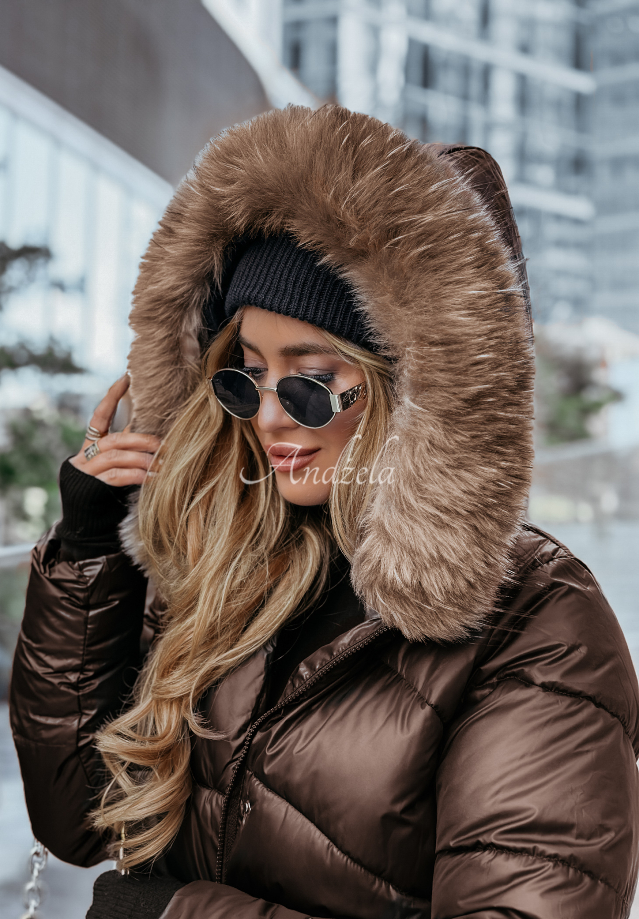 Dlhá prešívaná bunda s kožušinkou Snow Offense čokoládová II
