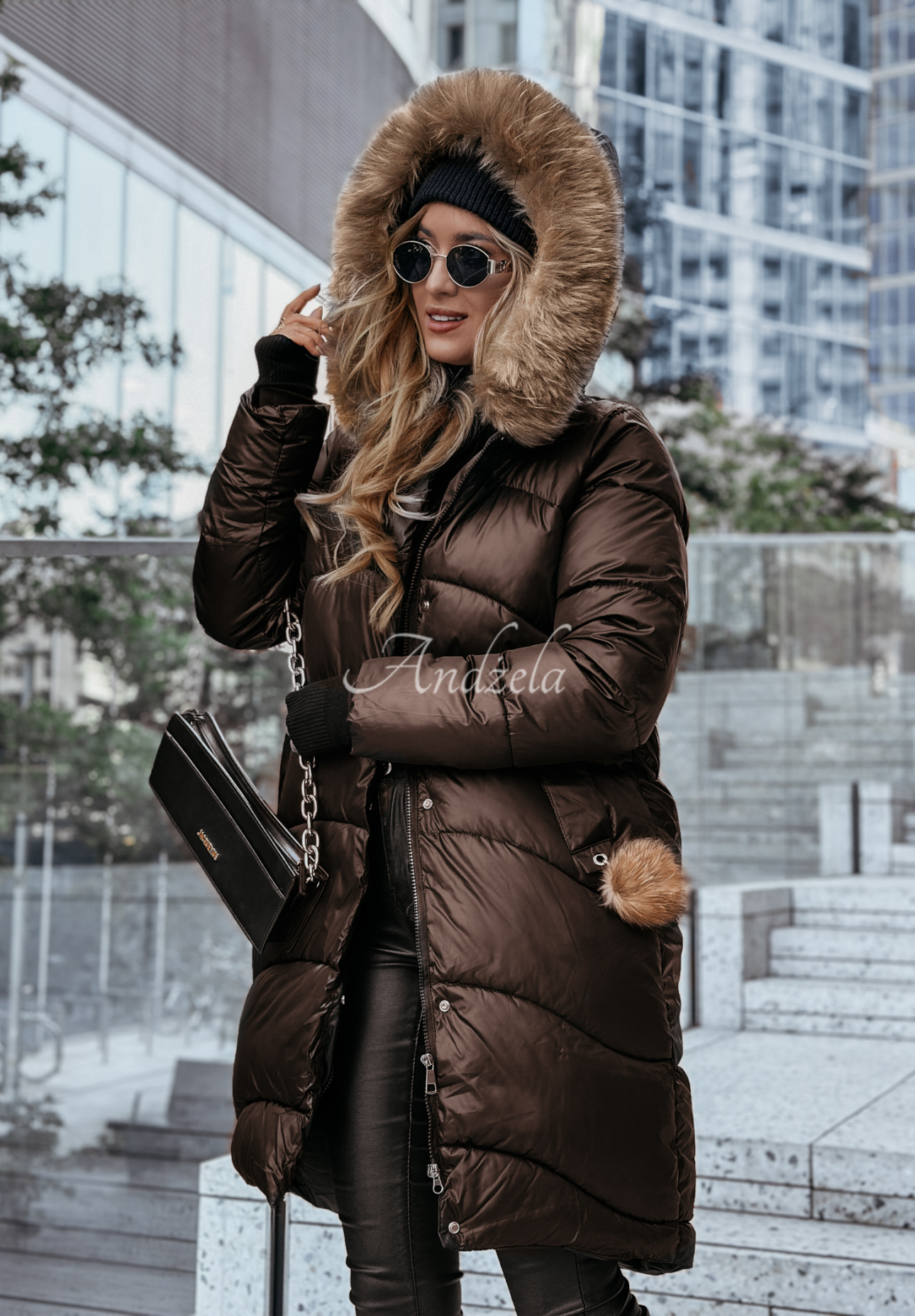 Dlhá prešívaná bunda s kožušinkou Snow Offense čokoládová II