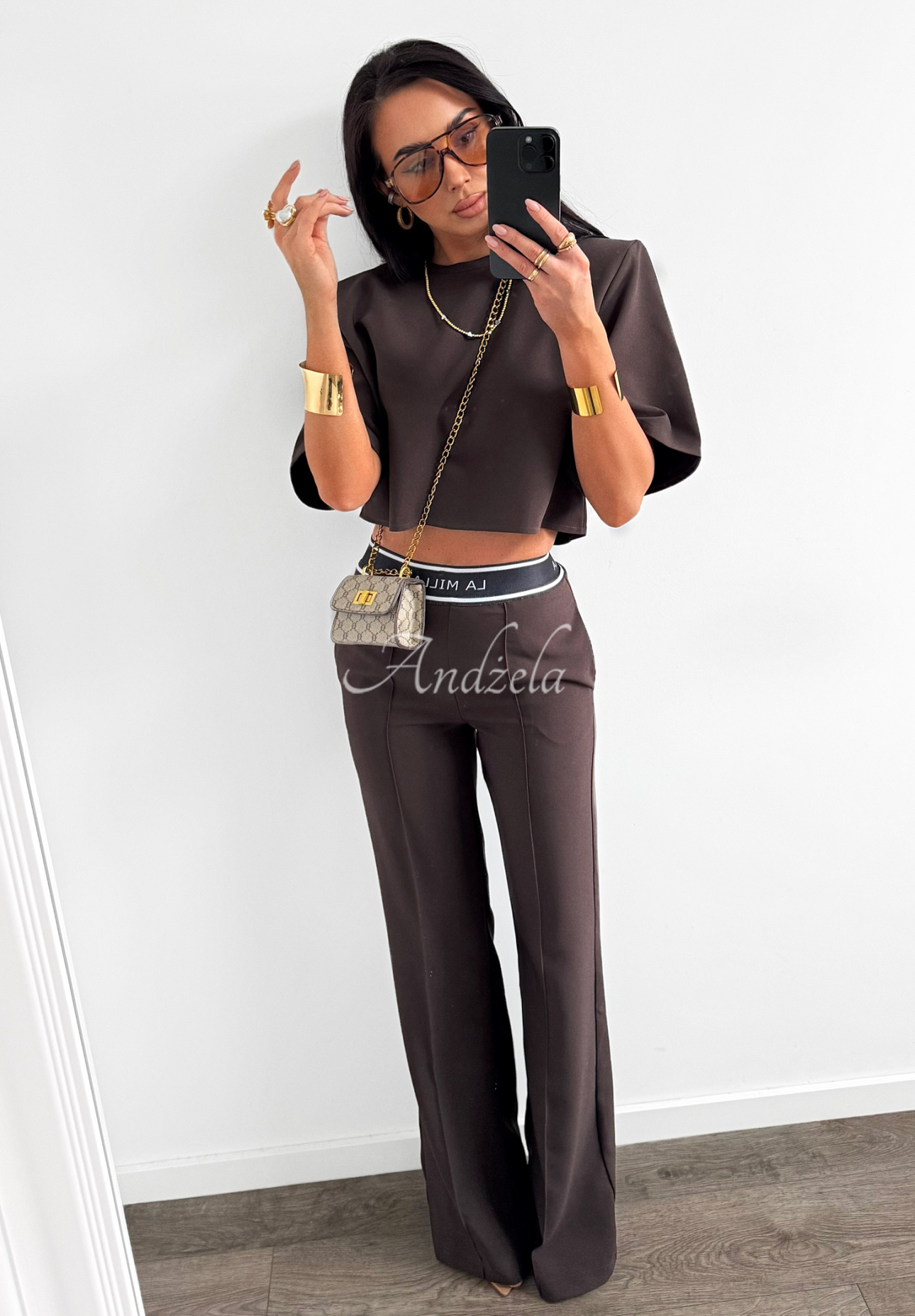Eleganckie Nohavice wide leg La Milla Sunshine Elegance čokoládové
