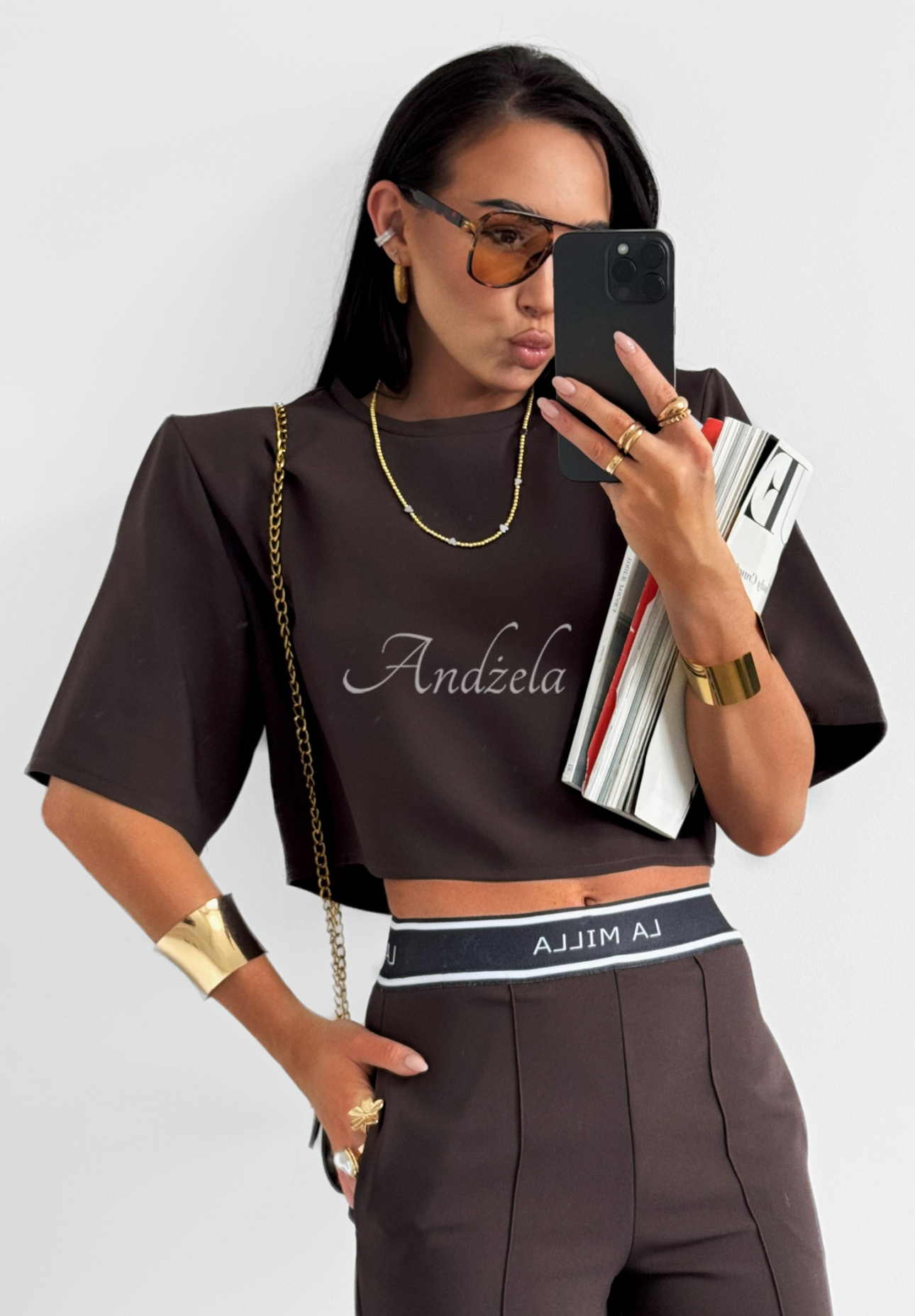 Eleganckie Nohavice wide leg La Milla Sunshine Elegance čokoládové