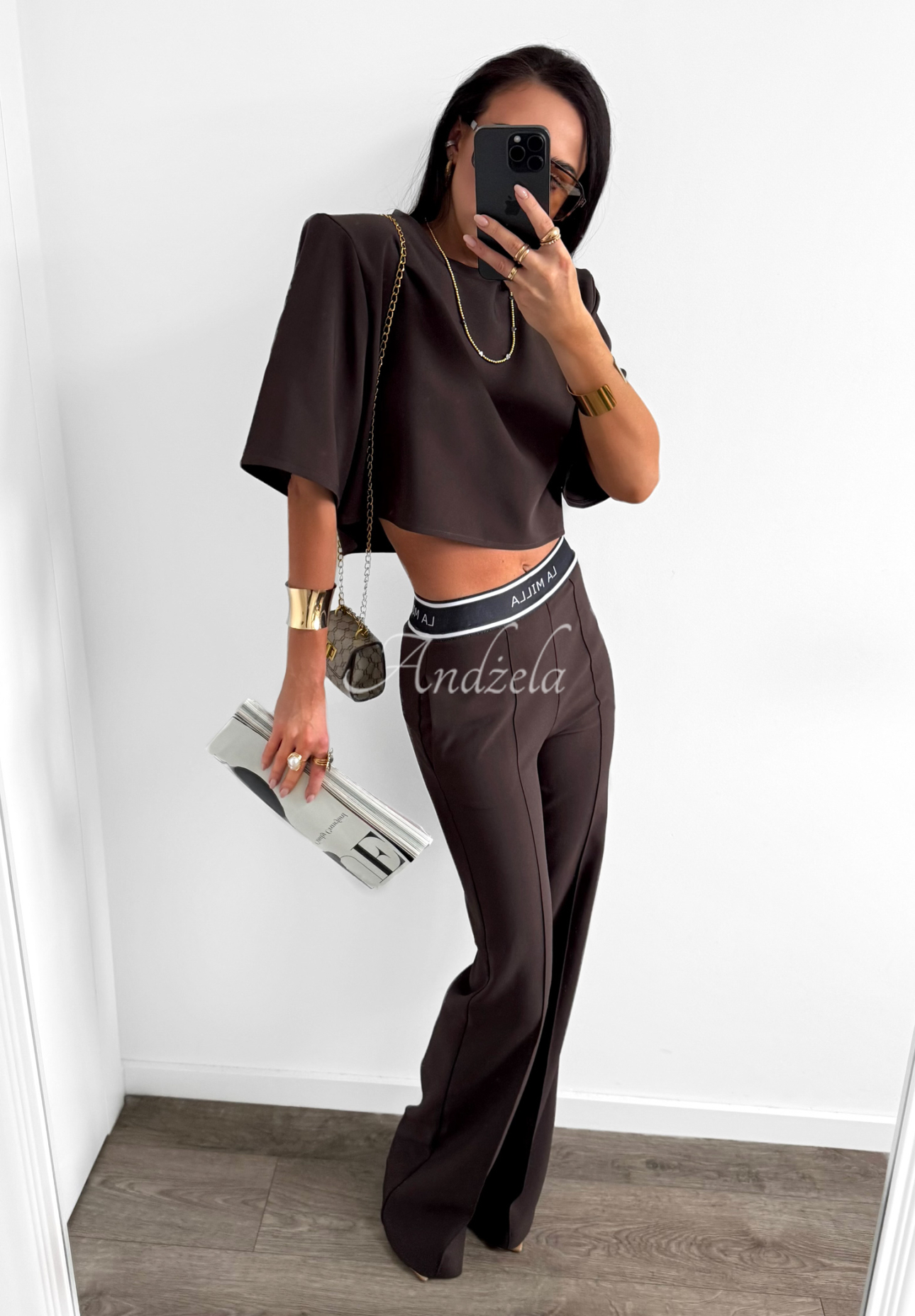 Eleganckie Nohavice wide leg La Milla Sunshine Elegance čokoládové