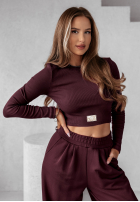 Súprava prążkowana Blúzka i Nohavice wide leg Don’t Stop wino