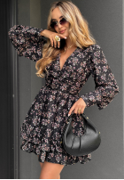 Kvetinové šaty mini s volánmi Flowery Rain čierna