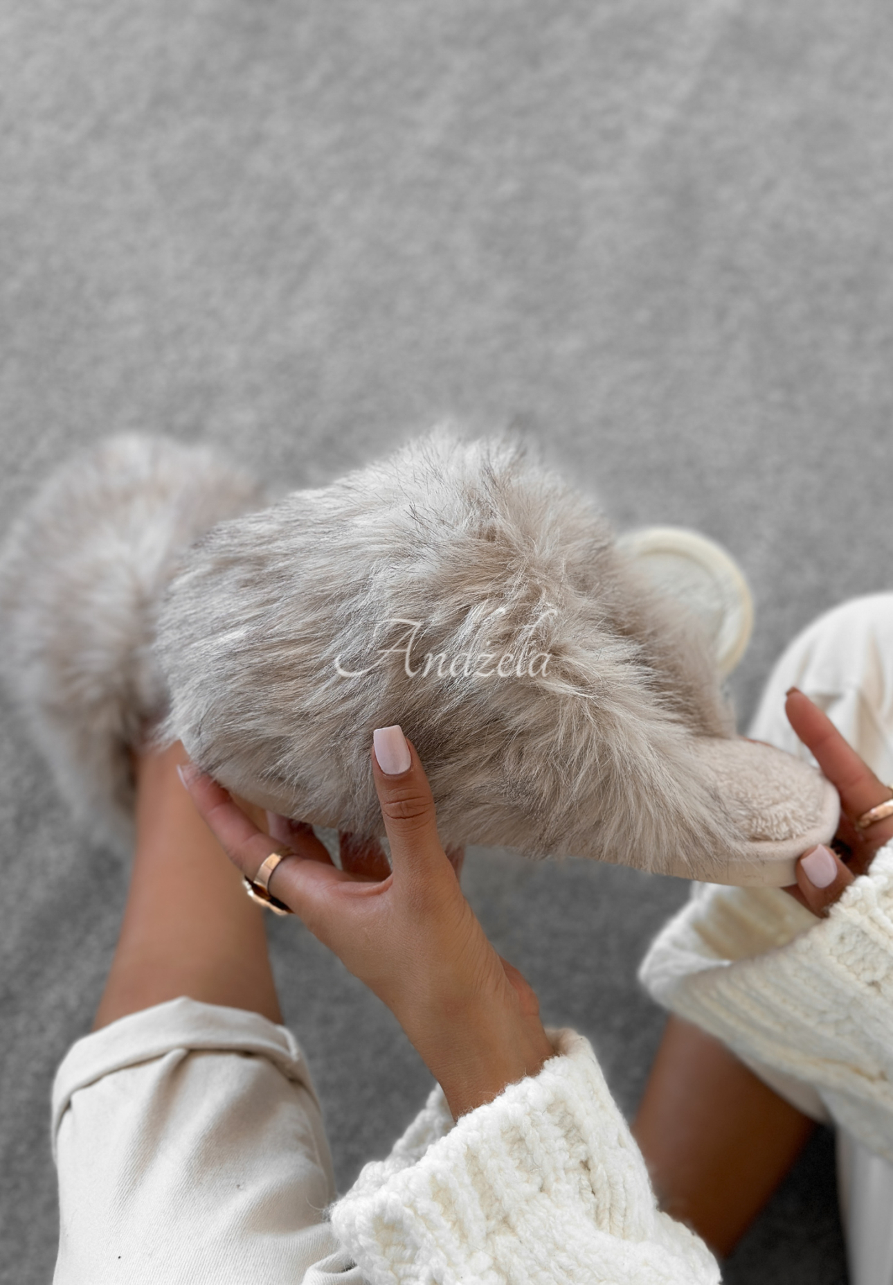 Papuče s kožušinkou Fluffy Feet béžové