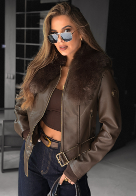 Kožená motorkárska bunda s kožušinovým Still Unread čokoládová