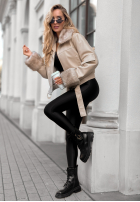 Skórzana Bunda z futerkiem Never Say Never béžová