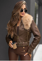 Skórzana Bunda z futerkiem Unsaid Words čokoládová